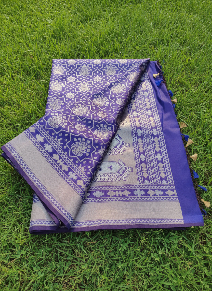 Navy Blue Katan Silk Banarasi Saree