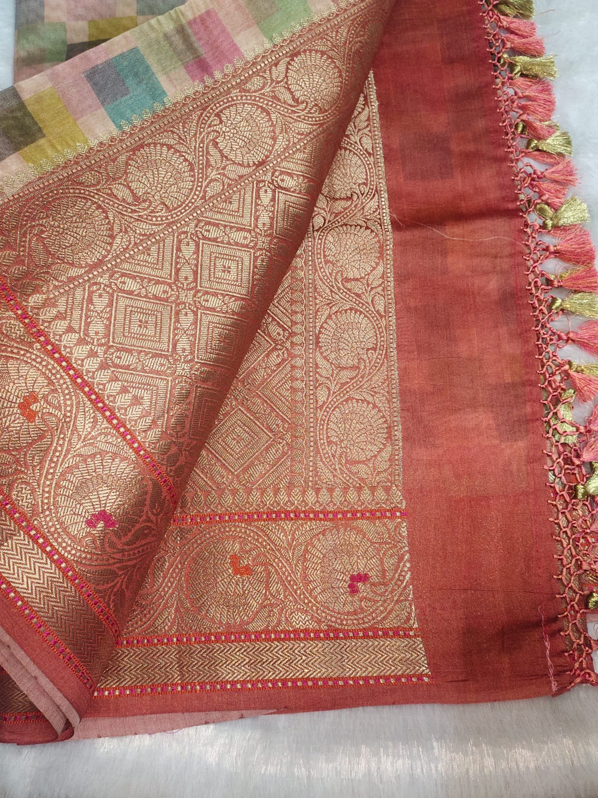 Rust Orange Digital Print Pure Munga Silk Saree