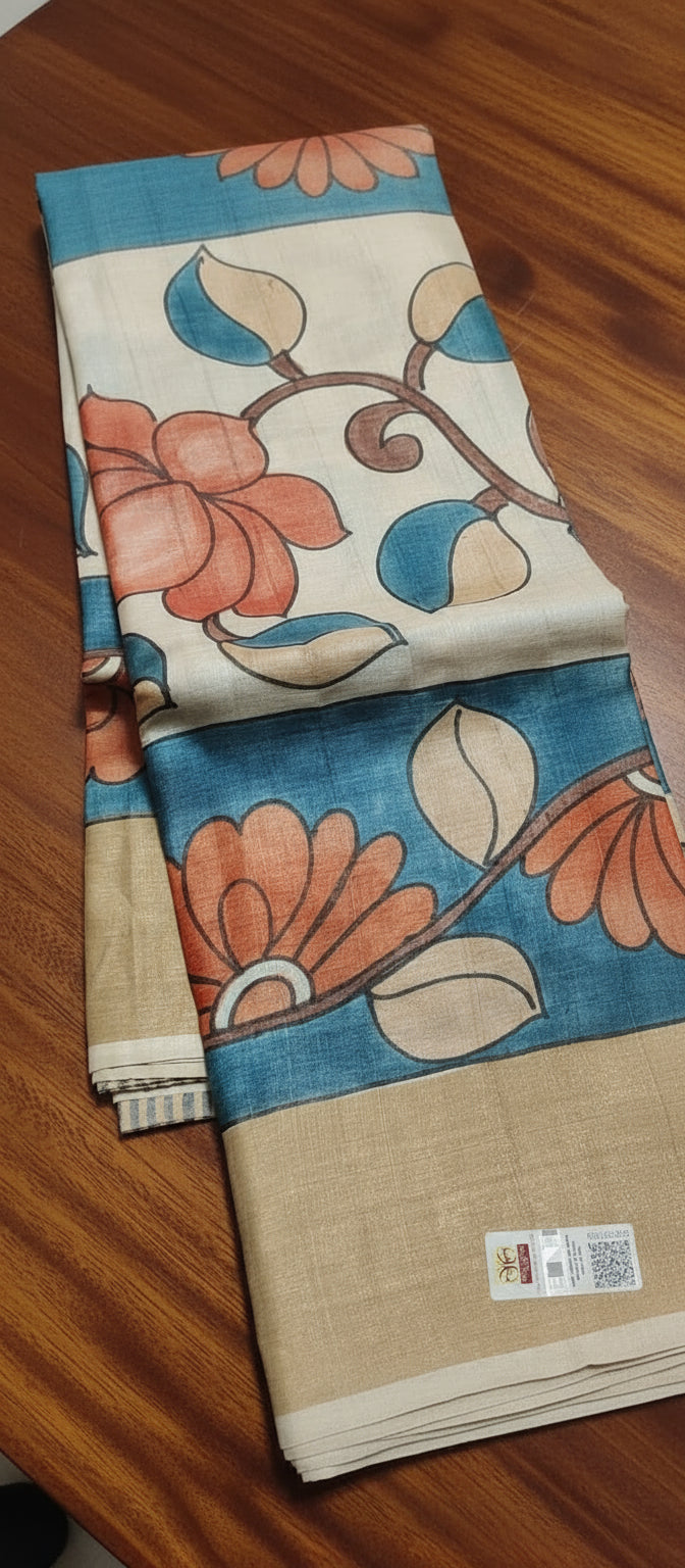 half white tussar kalamkari saree