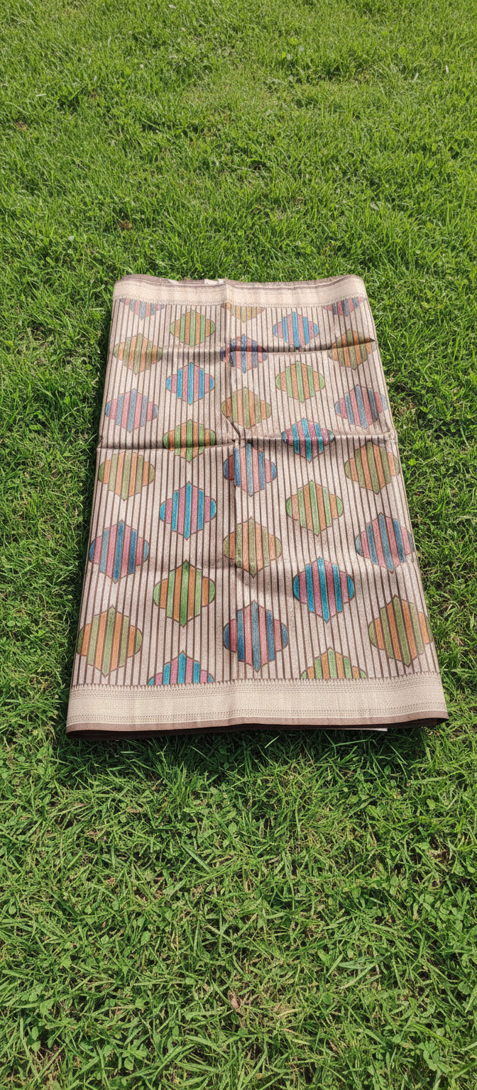 Dark Snuff Brown Semi Banarasi Saree