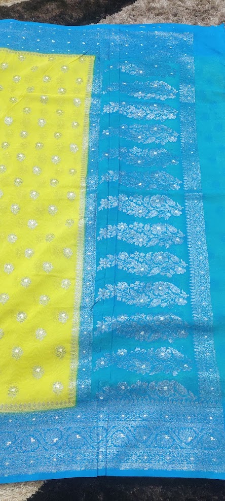 Semi Banarasi Lemon Yellow Saree