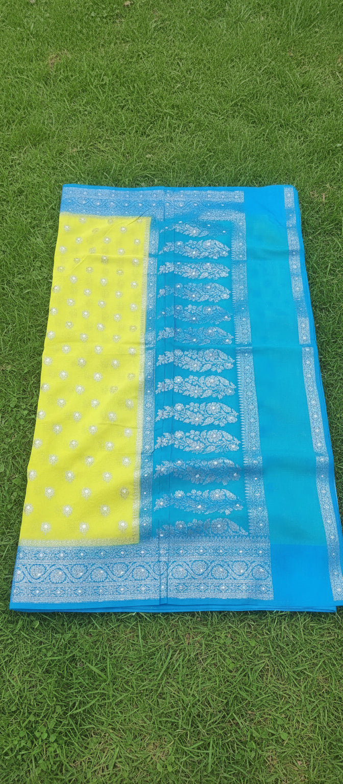 Semi Banarasi Lemon Yellow Saree