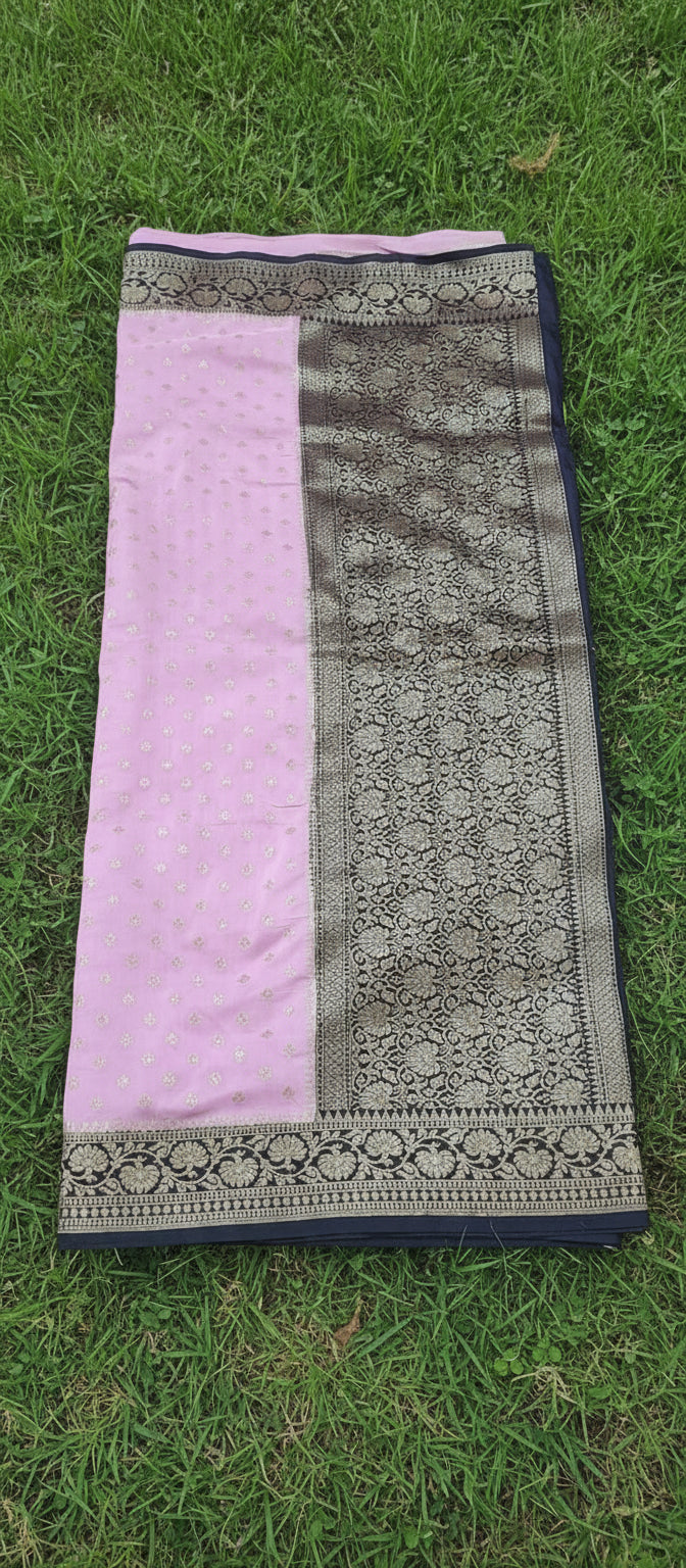 Semi Banarasi Pastel Lavender Pink Saree