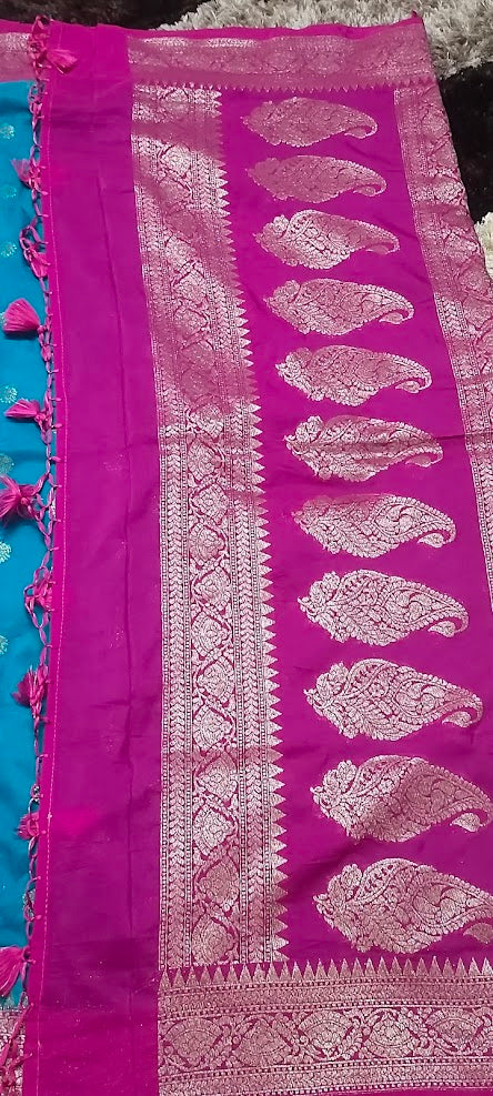 Semi Banarasi Blue Saree