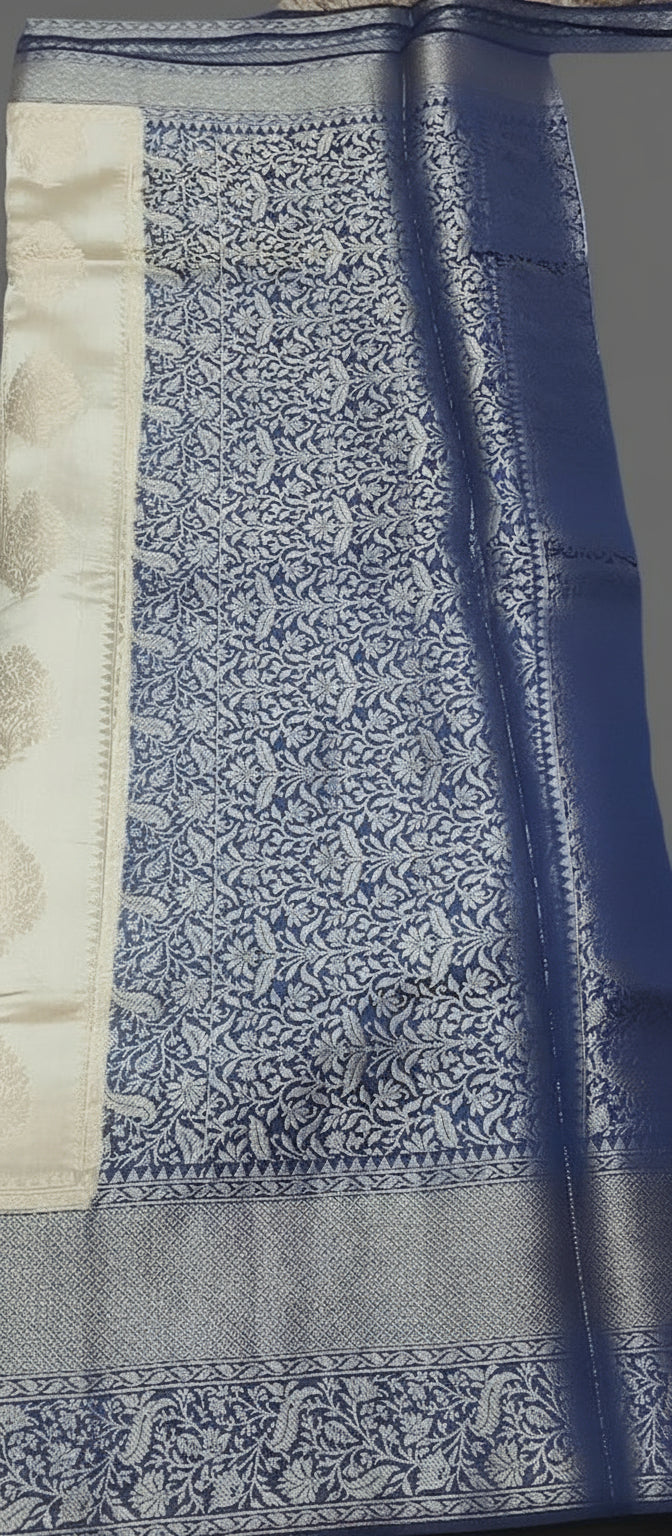 Half White/ Cream Pure Chiniya Silk Saree