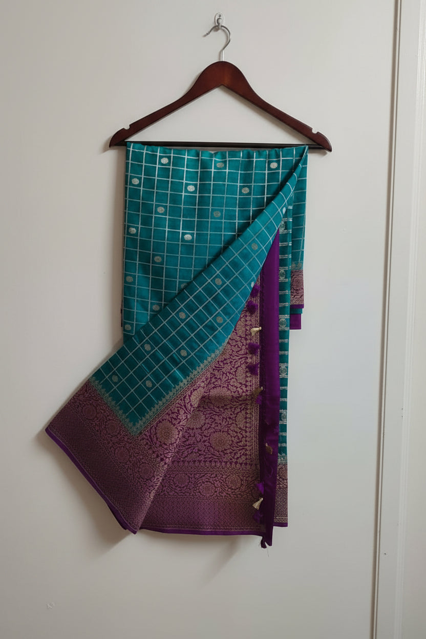 Rama Green Semi Banarasi Silk Saree