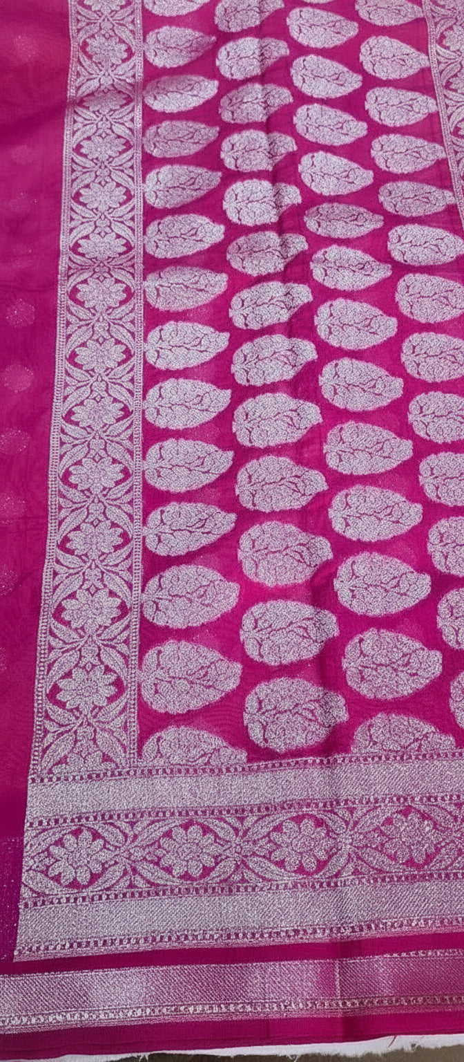 Yellow Floral Digital Print Banarasi Saree