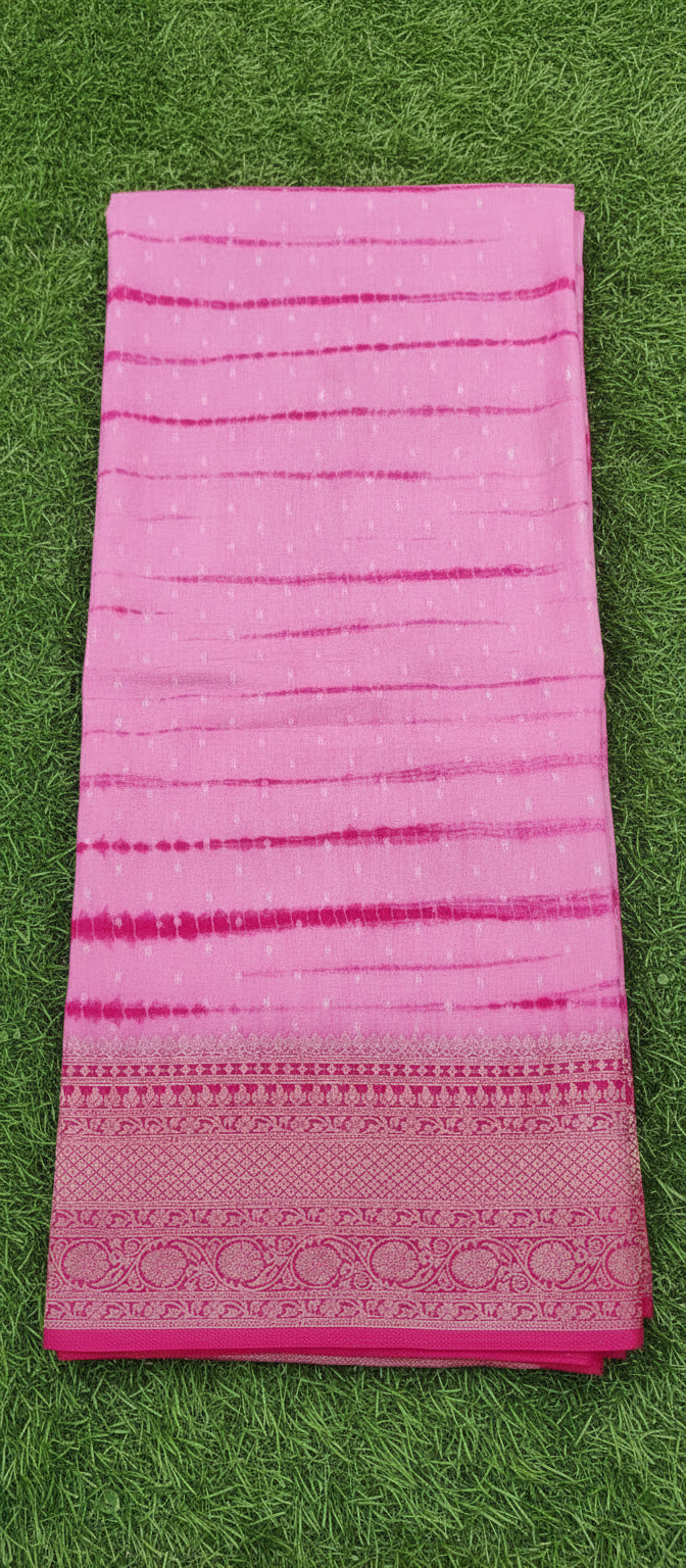 Baby Pink Lehariya Banarasi Saree