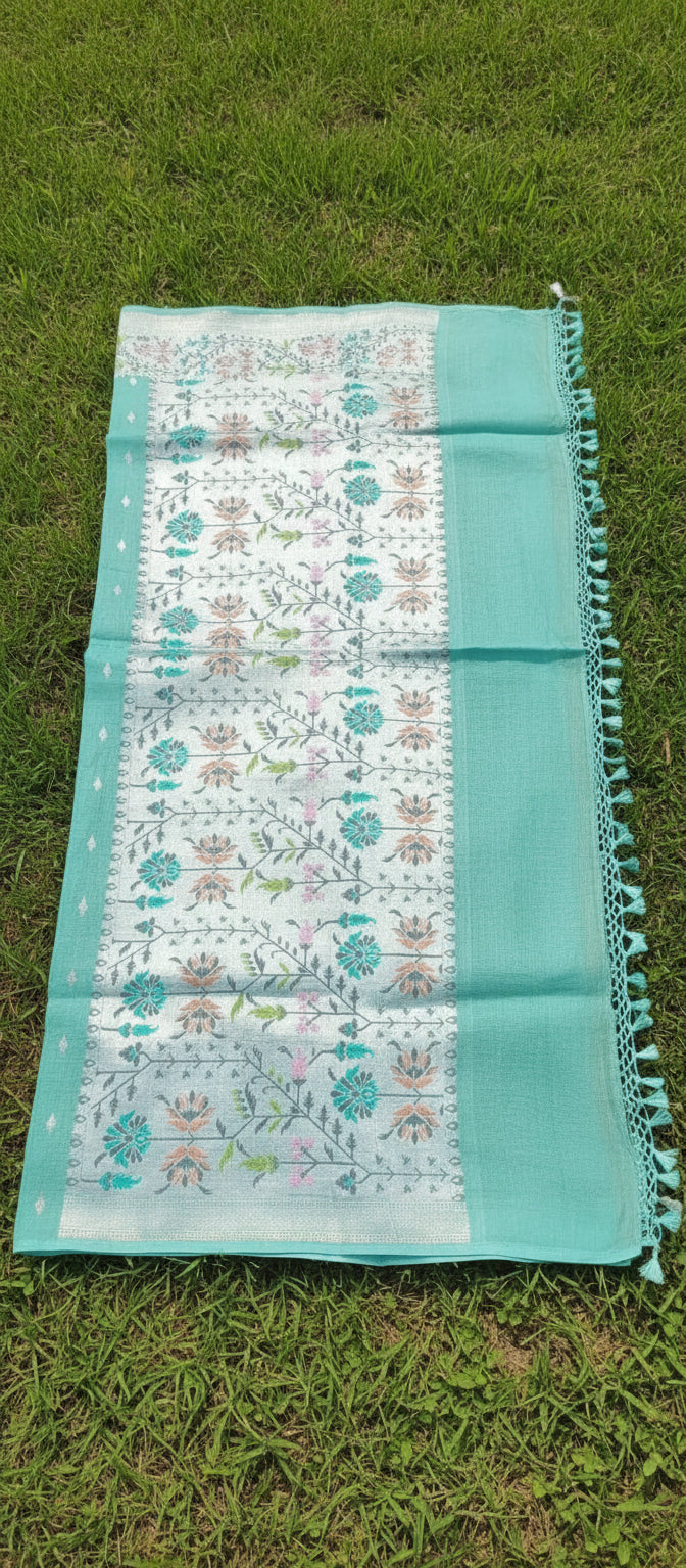 Turquoise Blue Handloom Pure Desi Tussar Saree