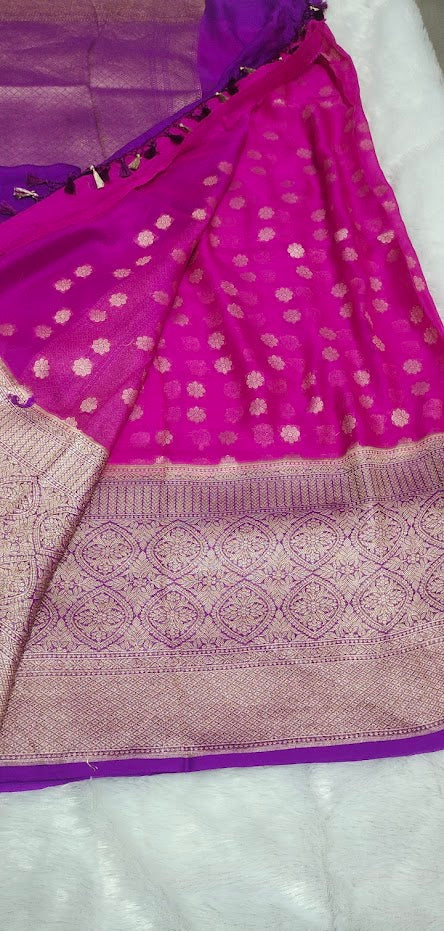 Rani Pink Pure Khaddi Chiffon Saree
