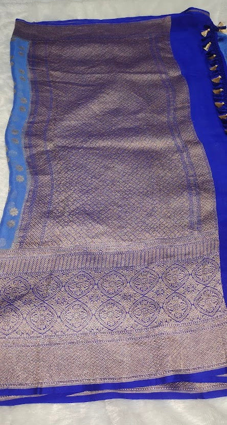 Powder Blue Pure Khaddi Chiffon Saree