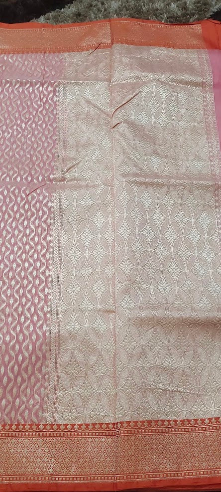 Semi Jamdani Peach Pink Saree