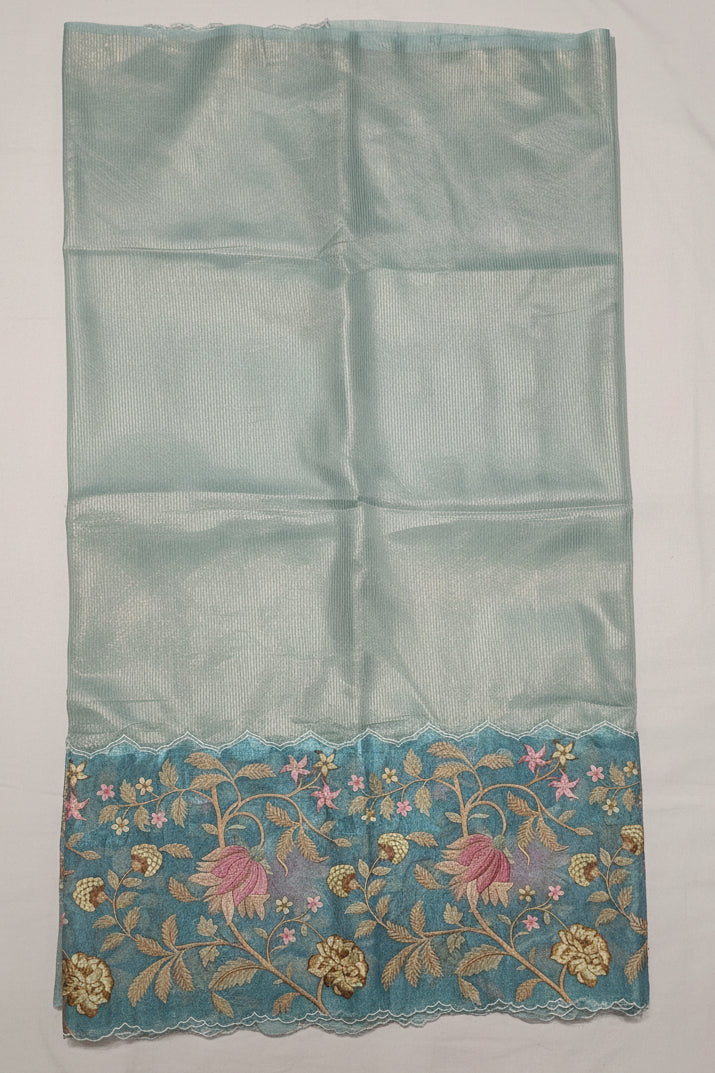 Aqua Blue Kora Tissue Saree