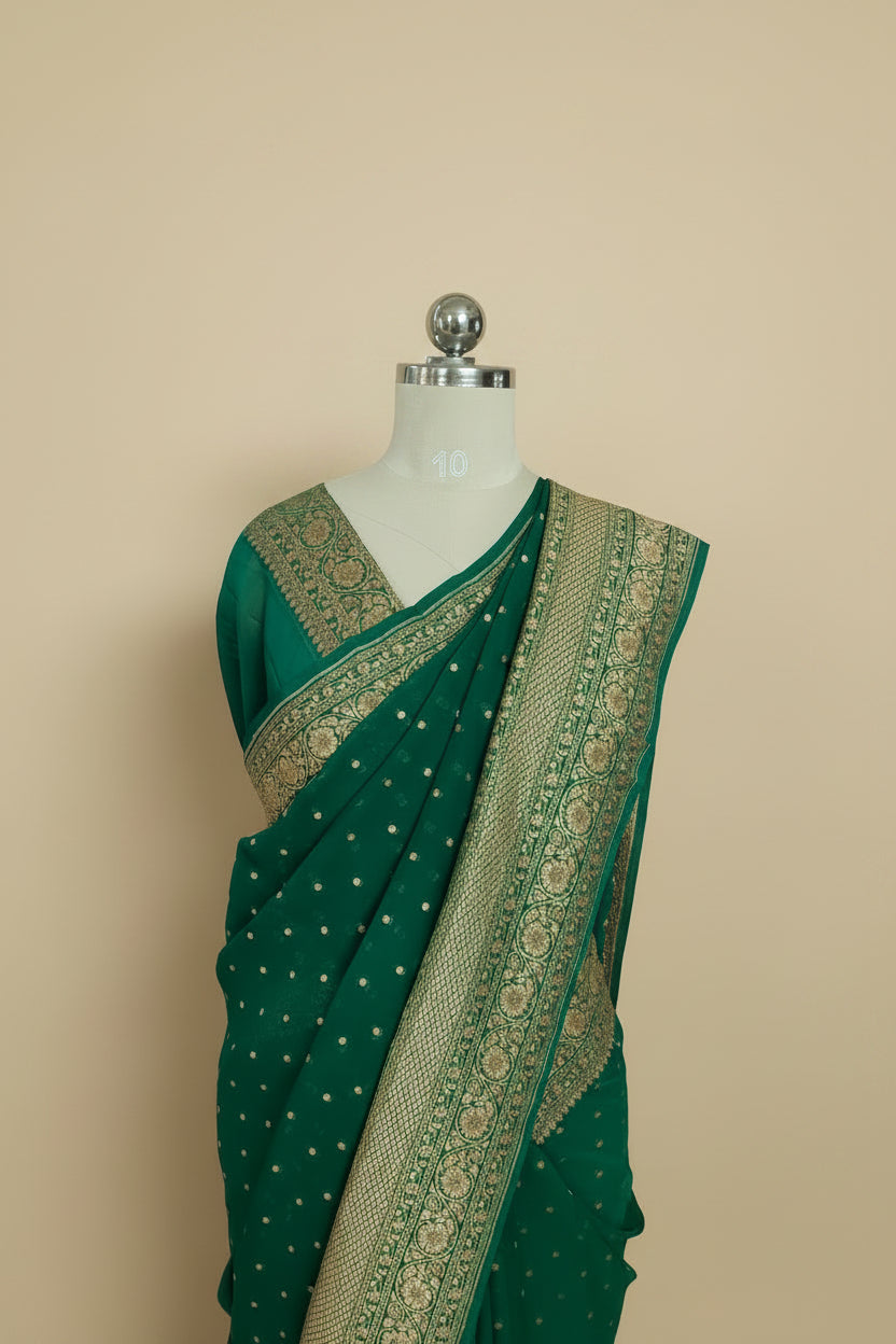 Emerald Green Banarasi Pure Georgette Saree