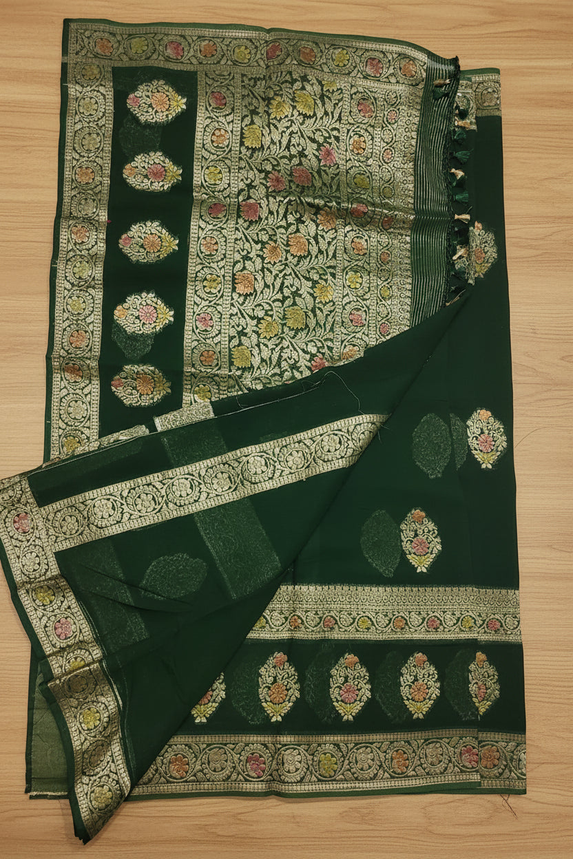 Dark Mehendi Green Banarasi Georgette Saree