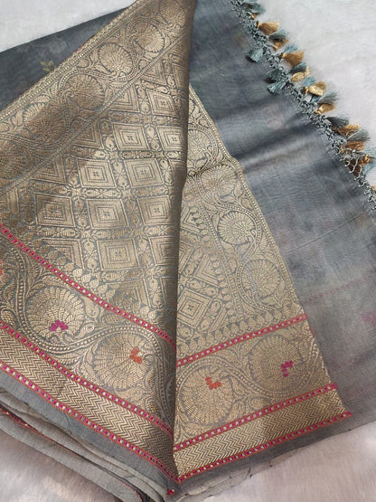 Grey Banarasi Munga Silk Saree