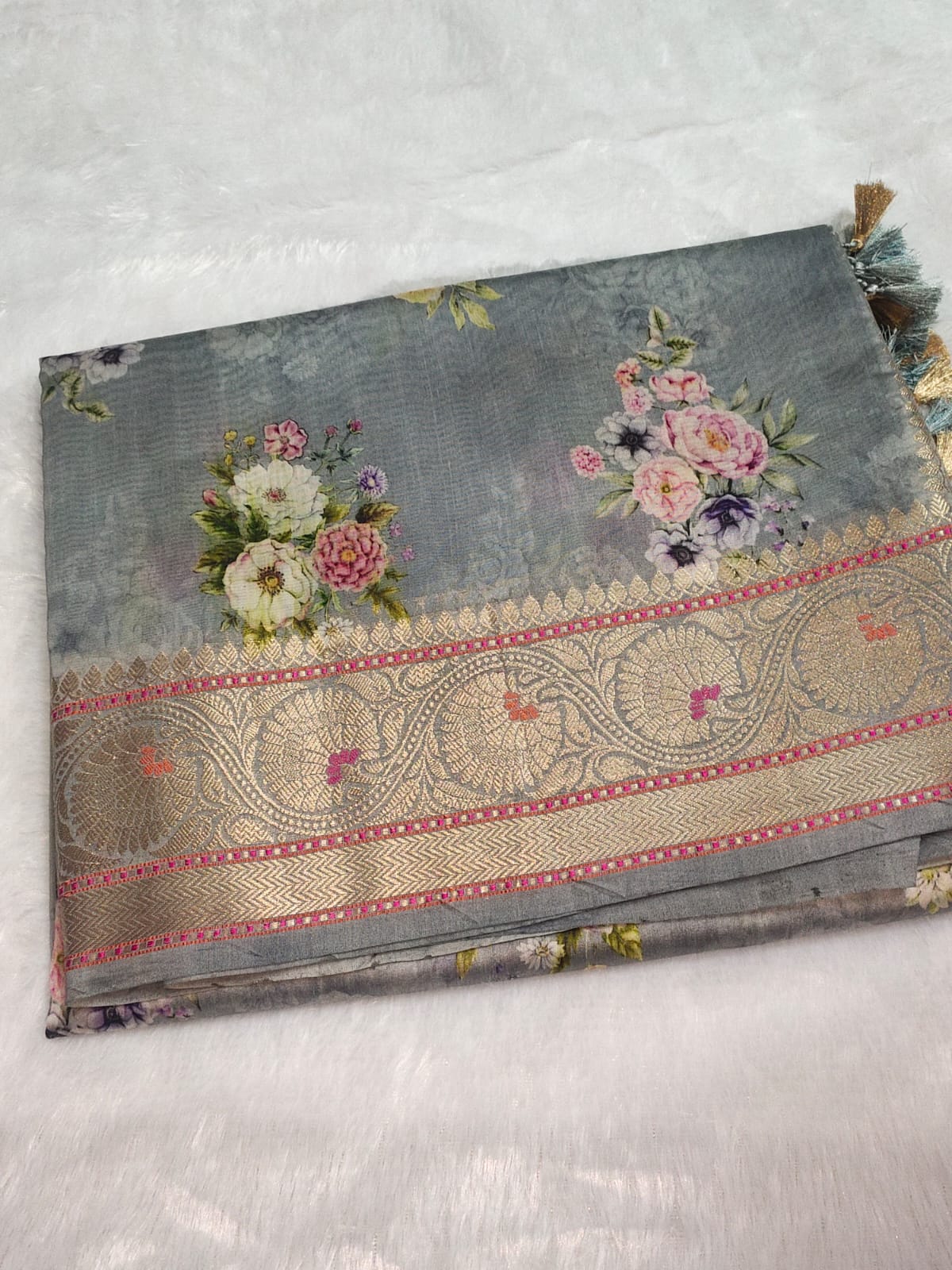 Grey Banarasi Munga Silk Saree