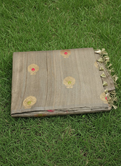 Borderless Ash Grey Tussar Saree
