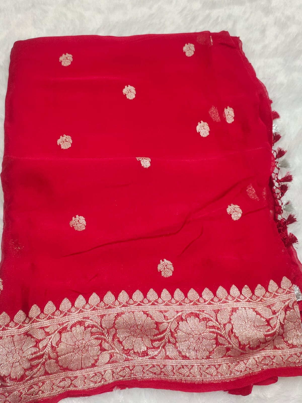 Handloom Red Banarasi Khaddi Chiffon