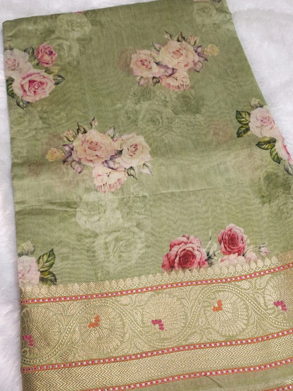 Pastel Green Banarasi Munga Silk Saree