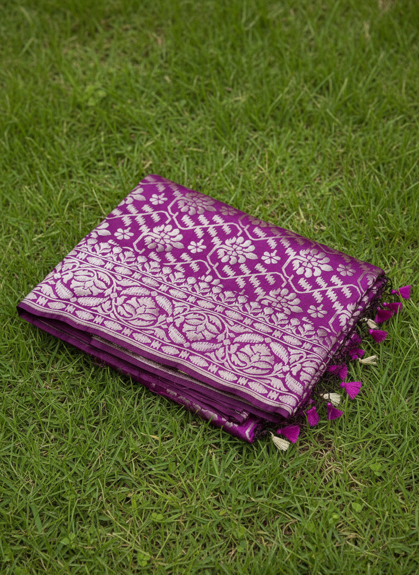 Wine Purple Katan Silk Banarasi Saree