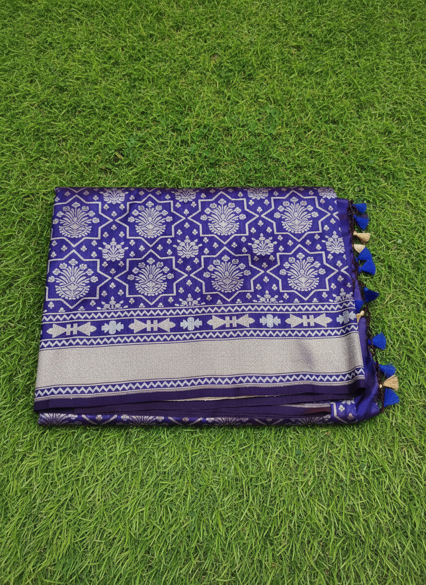 Navy Blue Katan Silk Banarasi Saree
