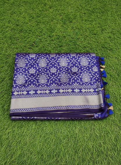 Navy Blue Katan Silk Banarasi Saree