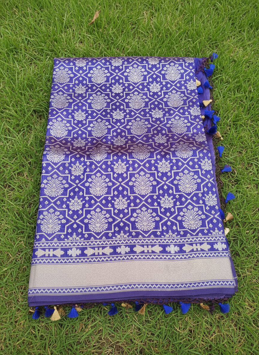 Navy Blue Katan Silk Banarasi Saree