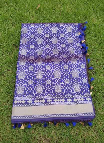 Navy Blue Katan Silk Banarasi Saree
