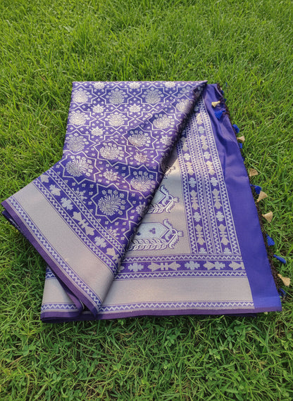 Navy Blue Katan Silk Banarasi Saree