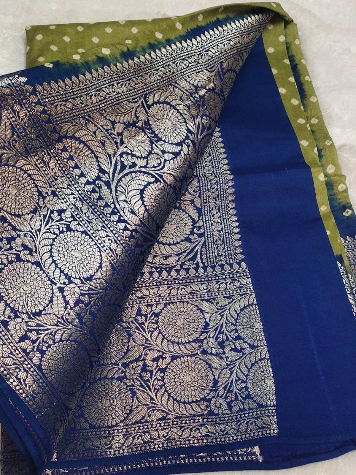 Green Pune Silk Kanchi Border Bandhini Saree