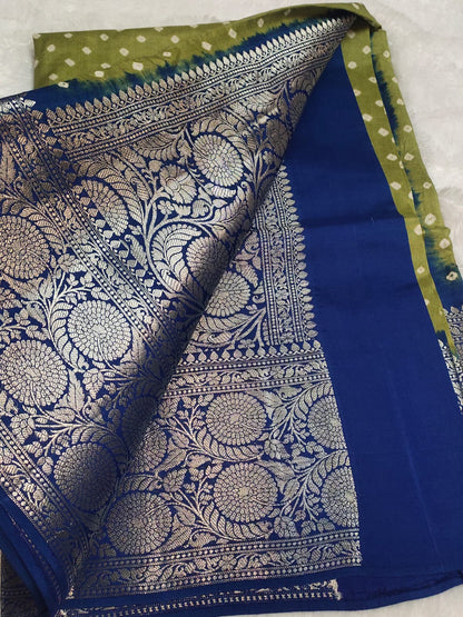 Green Pune Silk Kanchi Border Bandhini Saree