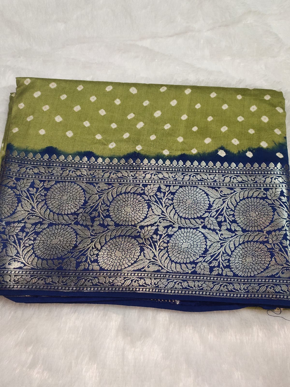 Green Pune Silk Kanchi Border Bandhini Saree
