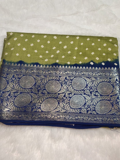 Green Pune Silk Kanchi Border Bandhini Saree