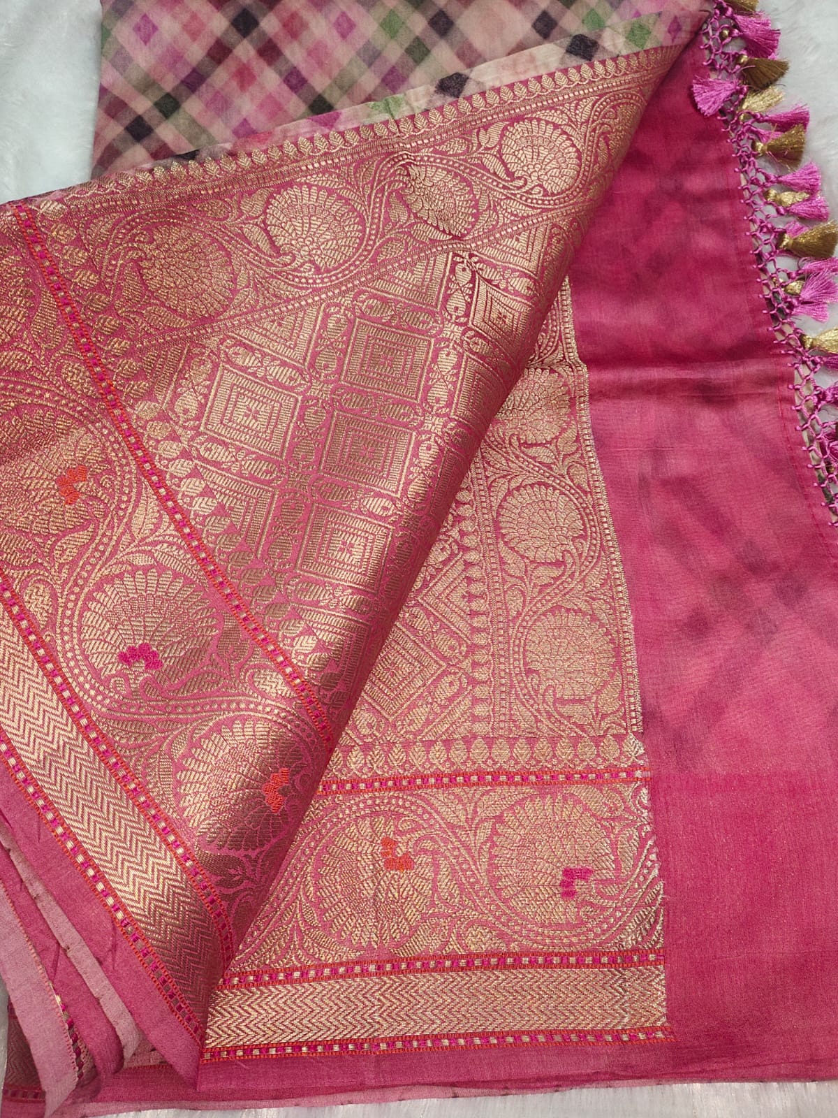 Pastel Pink Pure Digital Print Munga Silk Saree