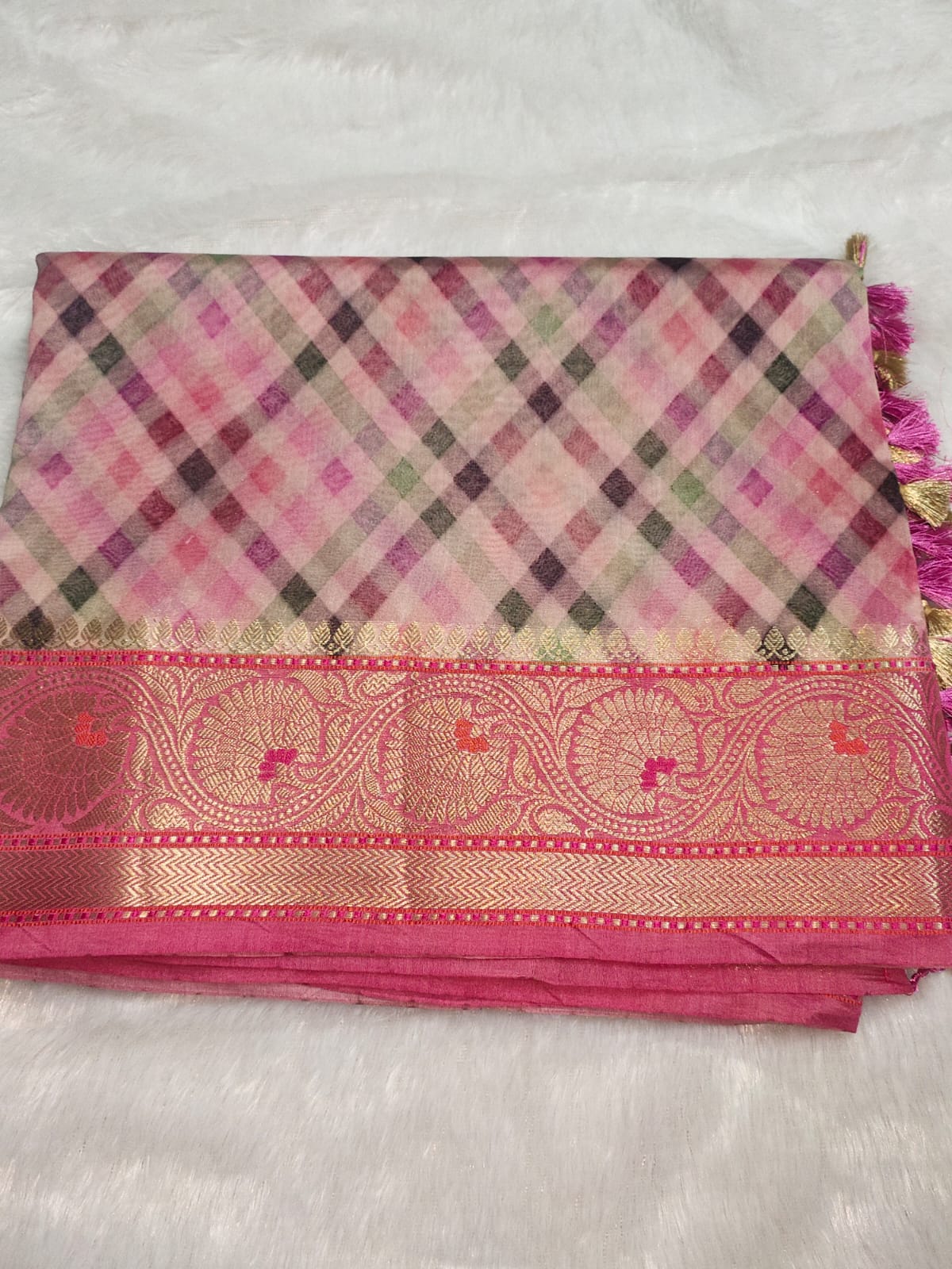 Pastel Pink Pure Digital Print Munga Silk Saree
