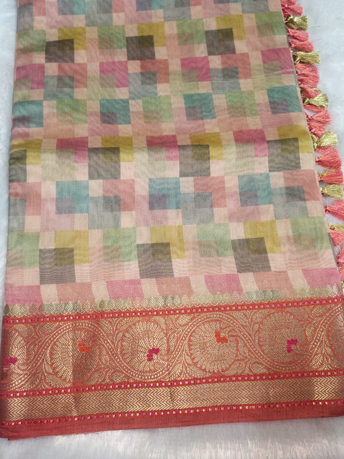 Rust Orange Digital Print Pure Munga Silk Saree