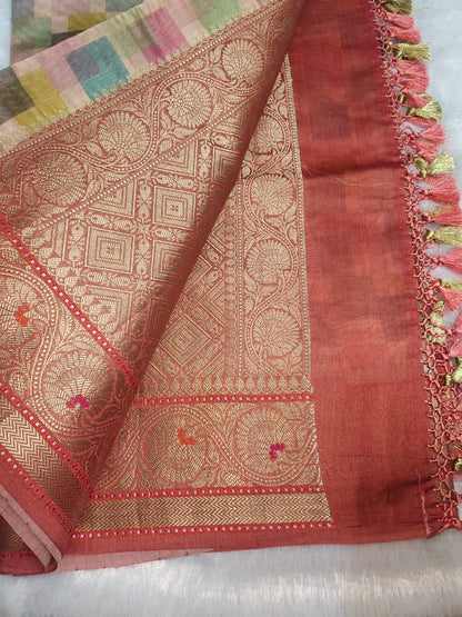Rust Orange Digital Print Pure Munga Silk Saree