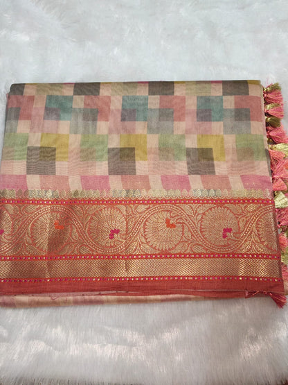 Rust Orange Digital Print Pure Munga Silk Saree