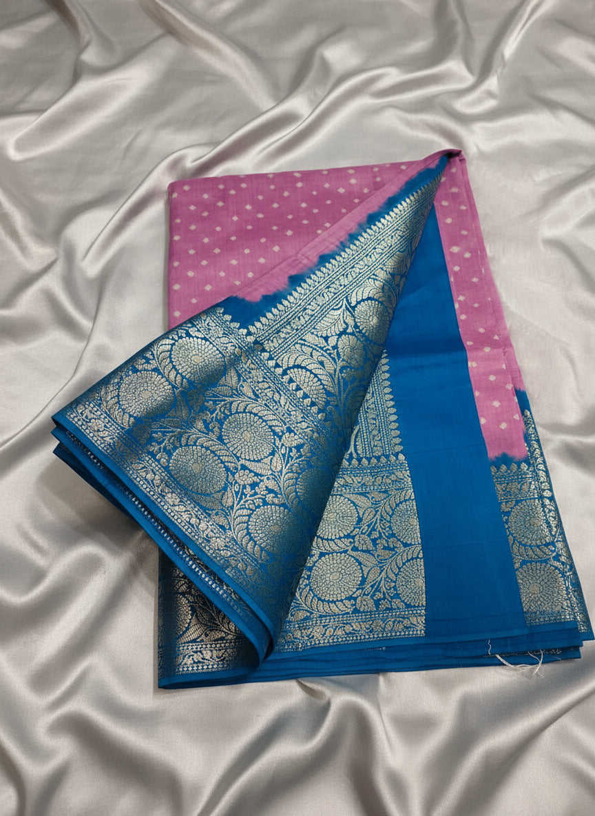 Pink Pune Silk Kanchi Silk Bandhini Saree