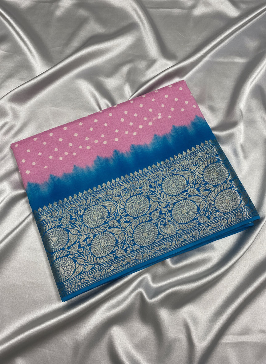 Pink Pune Silk Kanchi Silk Bandhini Saree