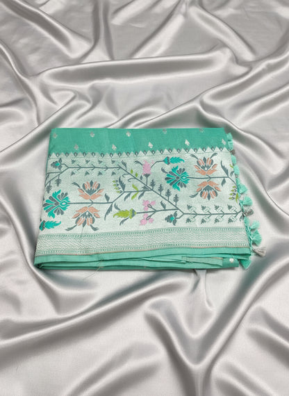 Turquoise Handloom Pure Desi Tussar Saree
