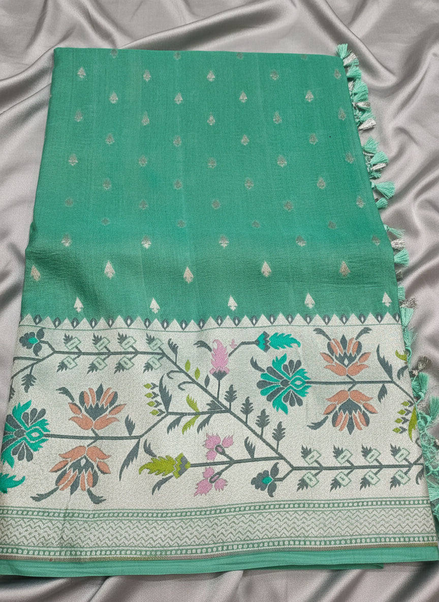 Turquoise Handloom Pure Desi Tussar Saree