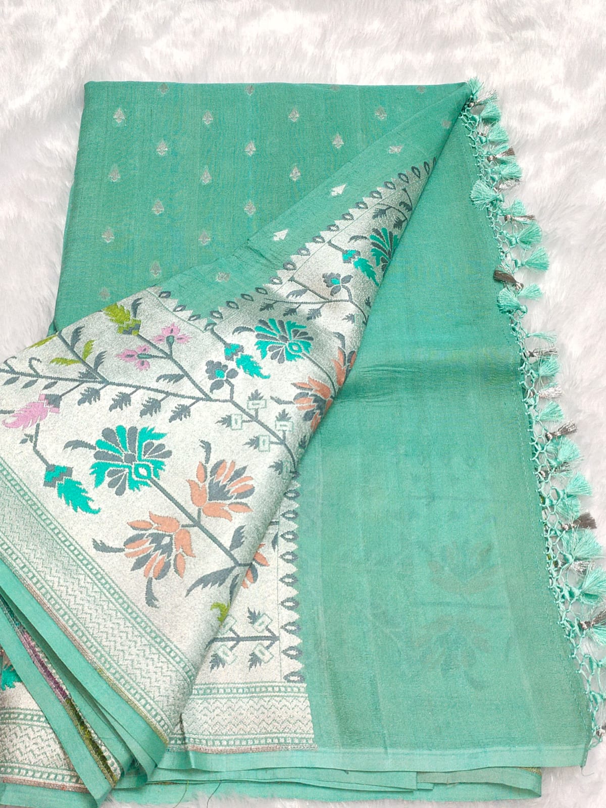 Turquoise Handloom Pure Desi Tussar Saree