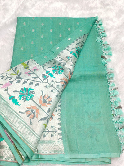 Turquoise Handloom Pure Desi Tussar Saree