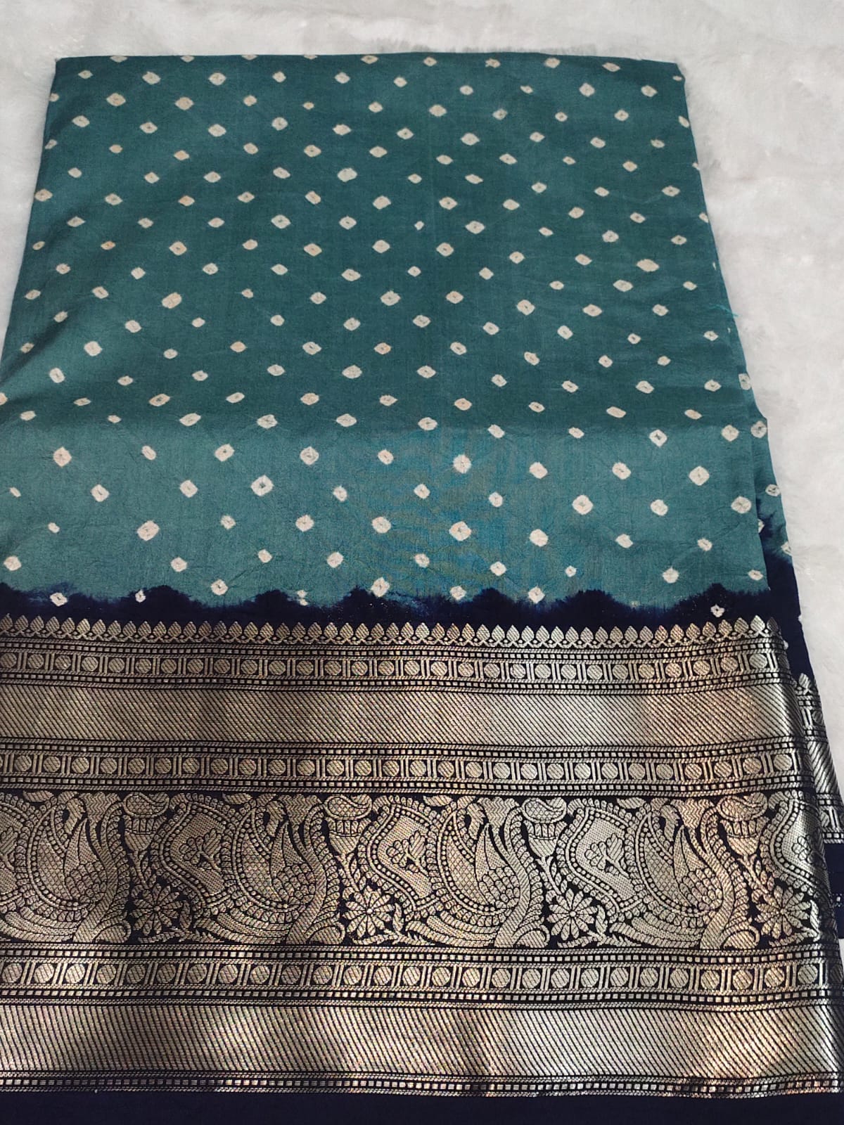 Grey Pune Silk Kanchi Border Bandhini Saree
