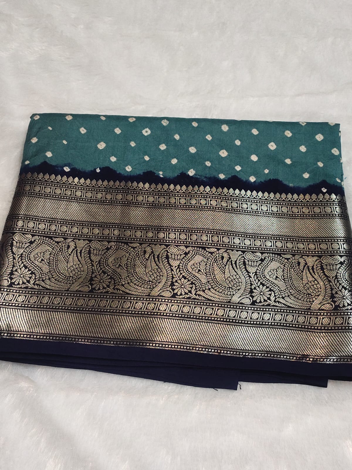 Grey Pune Silk Kanchi Border Bandhini Saree