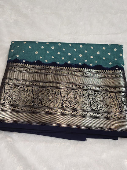 Grey Pune Silk Kanchi Border Bandhini Saree