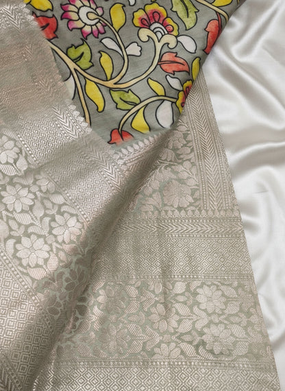 Pune Silk Digital Print Kalamkari Banarasi Saree