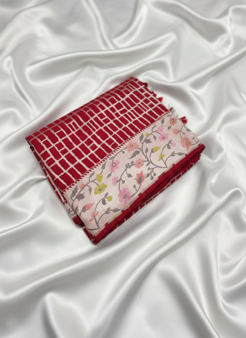 Red Pure Tussar Georgette Saree